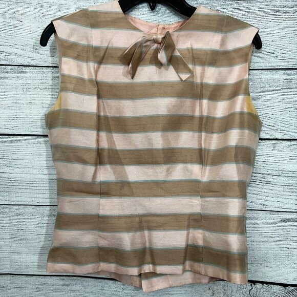 Kleinarts Tops - Vintage Kleinarts Sleeveless Striped Blouse w Bow Size S